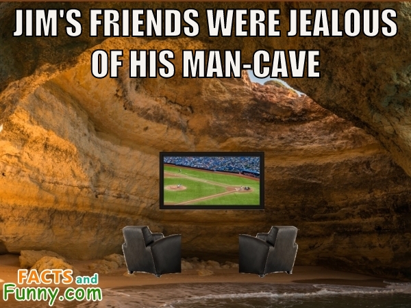 Funny photo of mancave, jealousy and escape.